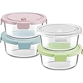 30oz Glass Meal Prep Containers with Lids, Airtight 3.75 Cup Food Storage Containers Set, Heat-Resistant BPA-Free Glass Containers for Soup Leftover, Microwave, Dishwasher, and Freezer Safe (4 Packs)