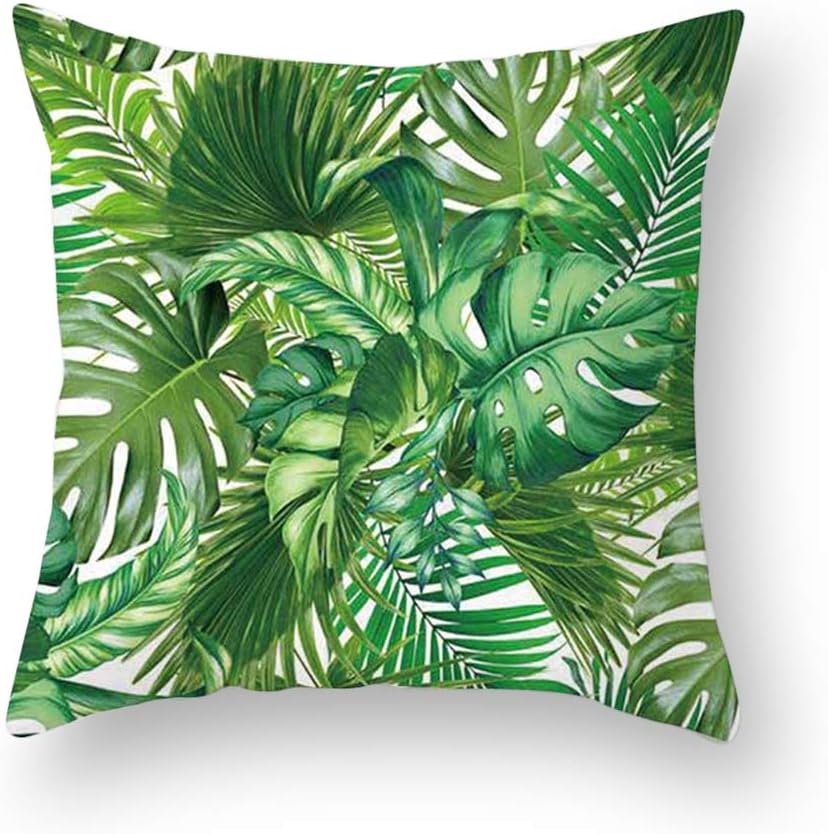 VEVICE 1PC Tropical Green Leaves Throw Pillow Covers Cushion Decorative Cases Square Sofa Couch Cover Indoor Outdoor Home Décor (E)
