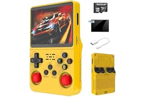 Ugtenversi R36s Handheld Retro Gaming Console Linux System 64G TF Card, Support 15000+ Games, Portable Pocket Game Console 3.5-inch IPS Screen (yellow-128G)