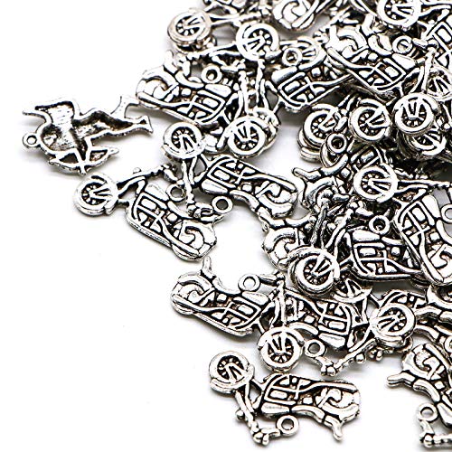 WSSROGY 100Pcs Silver Tone Motorcycle Charms Pendants DIY for Jewelry Pendants Necklace Making