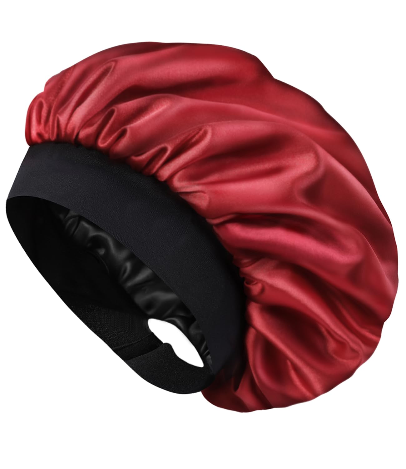 HAT HUT Satin Bonnet Sleep Cap for Women, Double Layer Adjustable Wide Band Hair Bonnet for Curly Hair (Burgundy)
