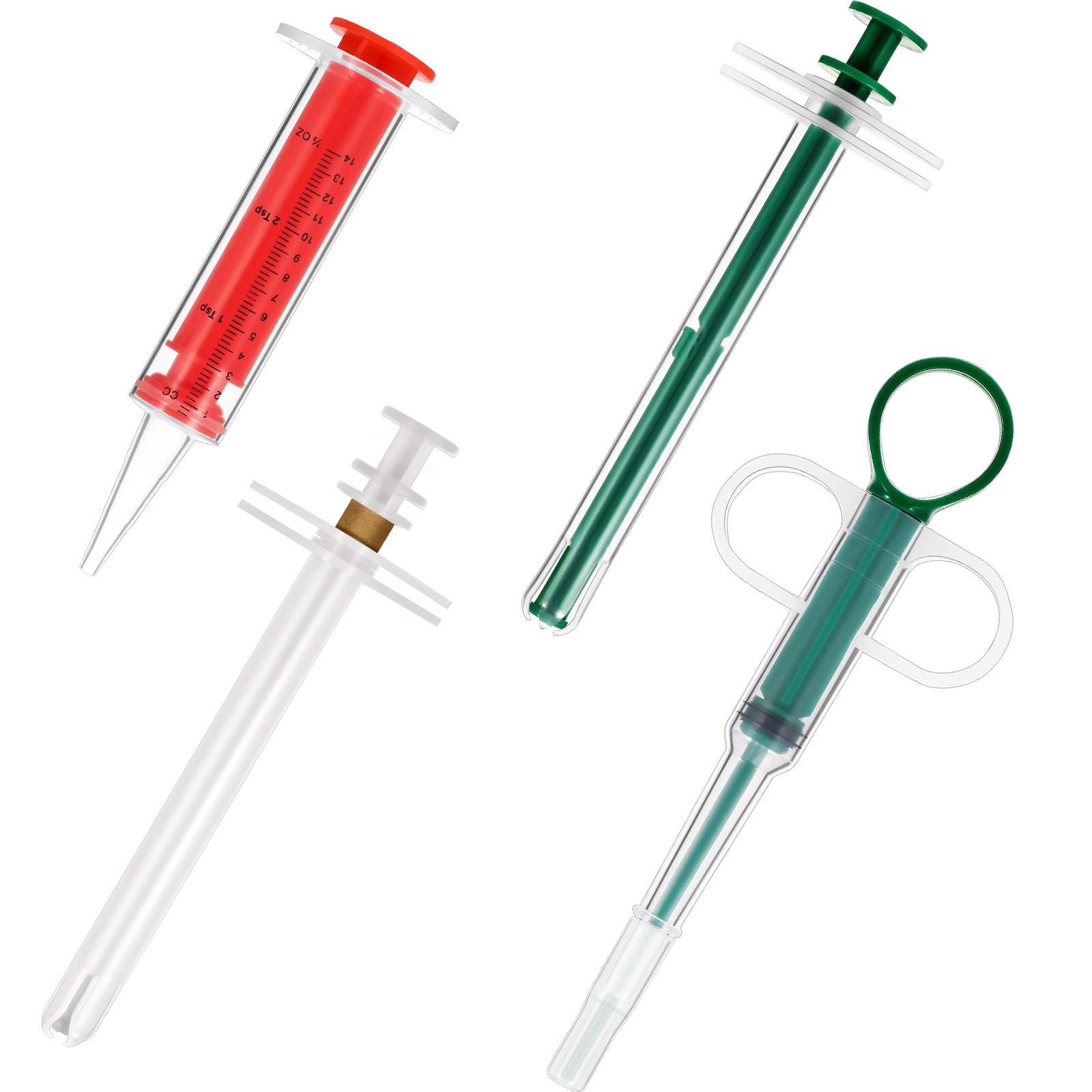 Photo 1 of Patelai 4 Pieces Cat Pill Plunger Popper Shooter Dog Pill Gun Pet Medicine Dispenser Syringe Puppy Tablet Feeder for Small Animals(Green, Green and red, White)