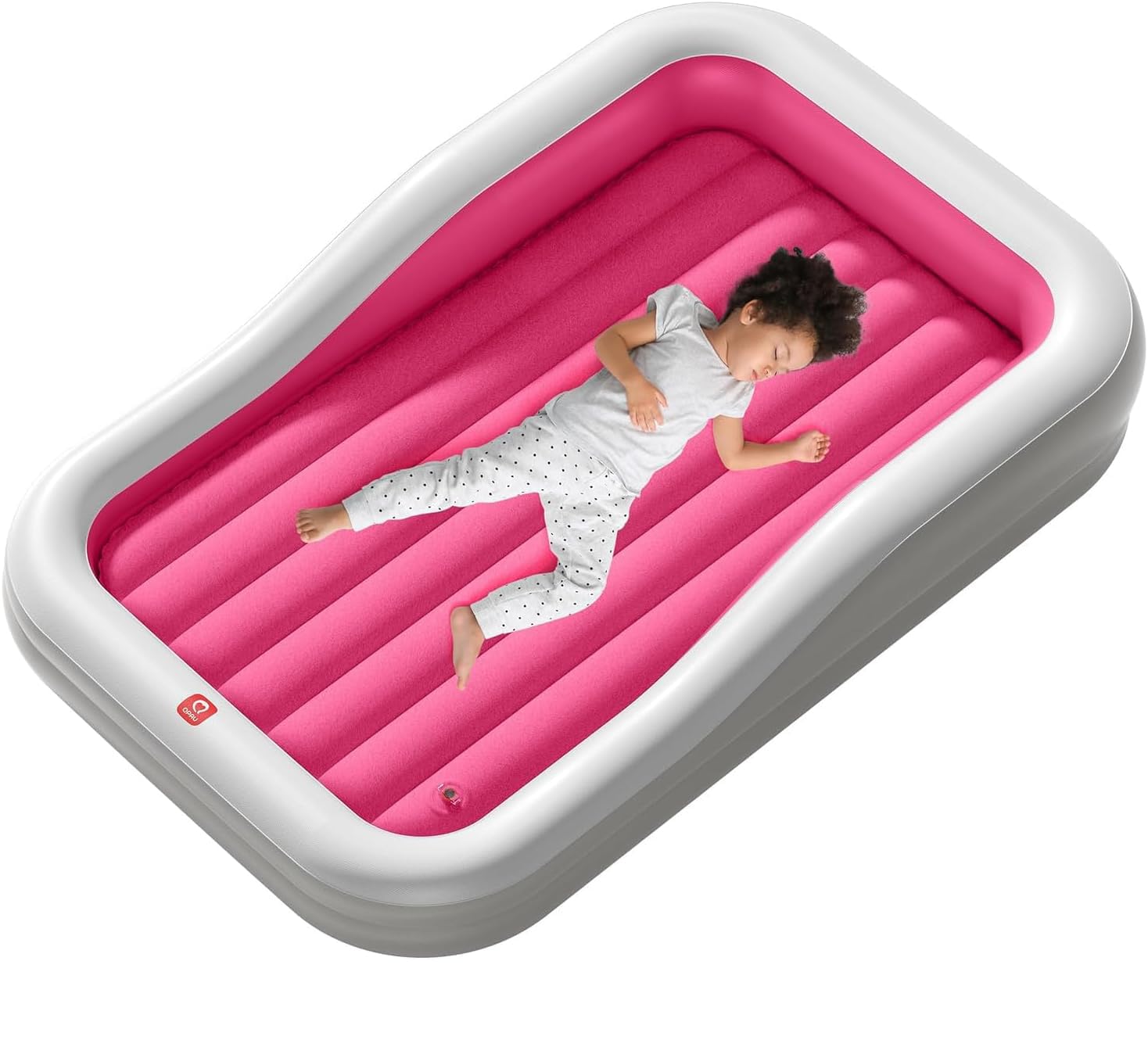 Photo 1 of QPAU Inflatable Toddler Travel Bed with 3-Sided Safety Bumpers, Extra Large Kids Air Mattress, Includes Detachable Mattress, Portable for Camping, Travel, Home Use (Red)
