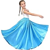 Girls Satin Ankle Length Swing Dance Full Circle Dance Skirt for Belly Dance folklorico Dance and Praise Dance Skirts