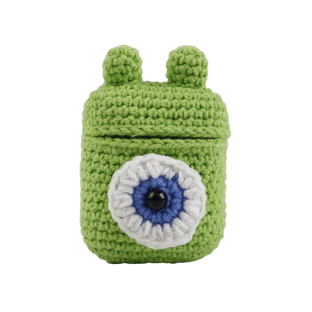 Case for Airpods 1 and 2 with Silicone Inside and Crochet Outside with Monster Shape, green