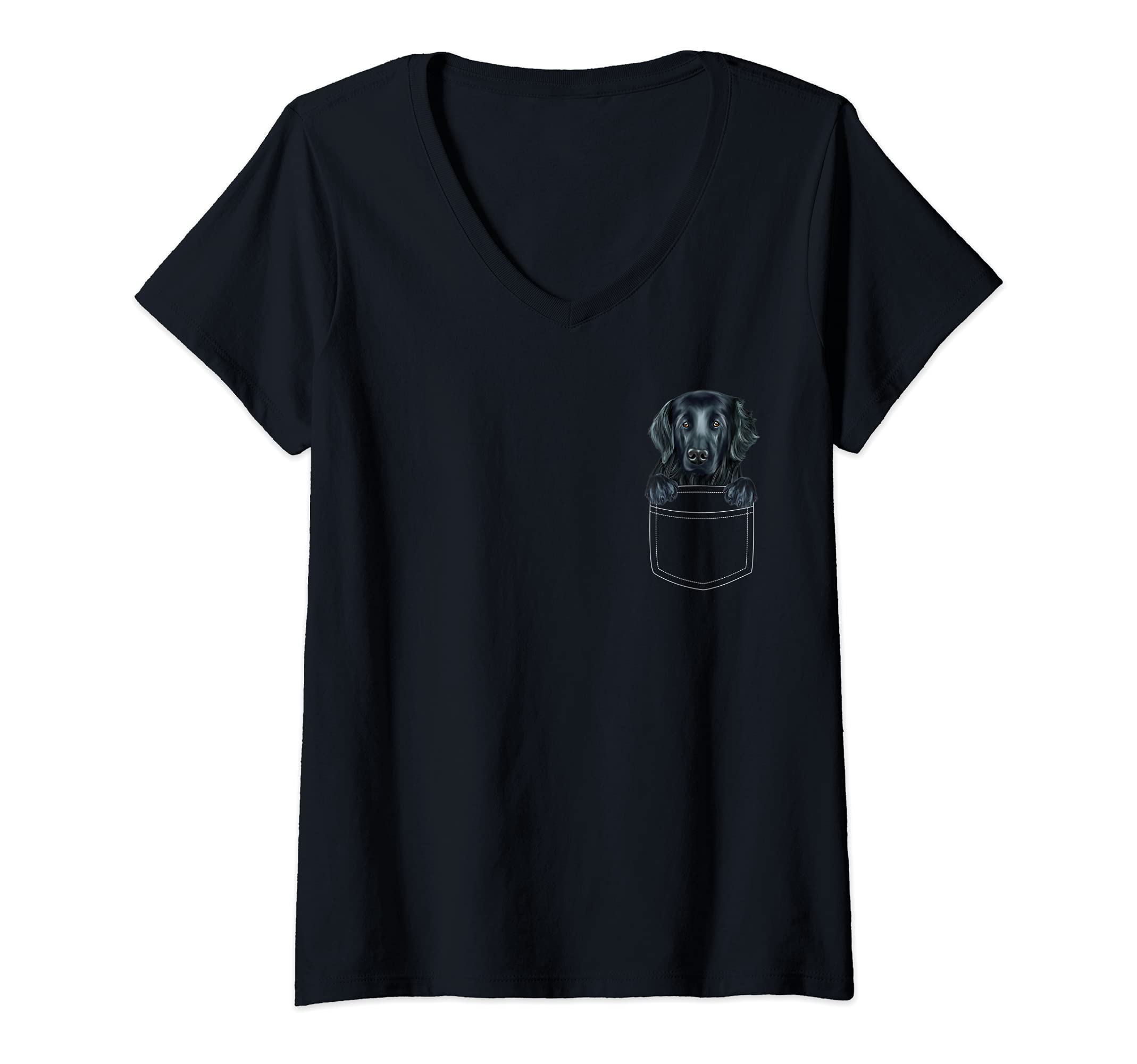 Womens Flat-Coated Retriever Dog In Pocket Funny Dog Lover V-Neck T-Shirt
