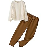 Yekaty Girls' Clothing Sets Ribbed Knit Long Sleeve Shirts and Camo Pants Girls Clothes 2 Piece Fall Outfits