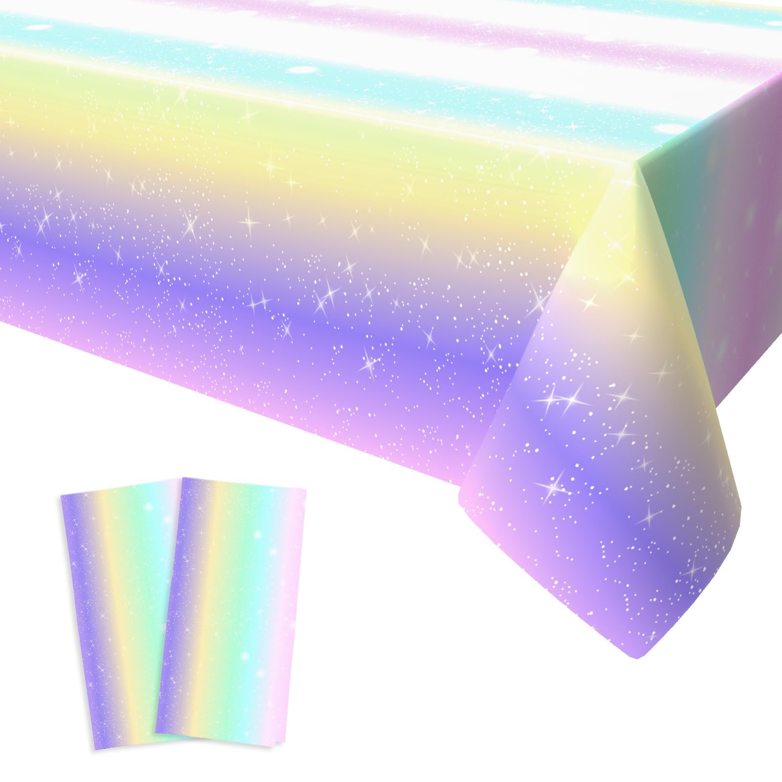 Xinvery Rainbow Table Covers, Rainbow Party Tablecloth Plastic Rectangular Tablecloths Pastel Birthday Baby Shower Party Decoration 2 PCS 137 x 274cm