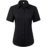 siliteelon Womens Stain Shield Dress Shirts Wrinkle Free Short Sleeve Solid Tops Blouses Button Down Shirts