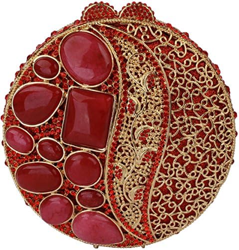 Yilongsheng Women New Agate Round Evening Bags With Crystal Rhinestones LS-5043 (Red)