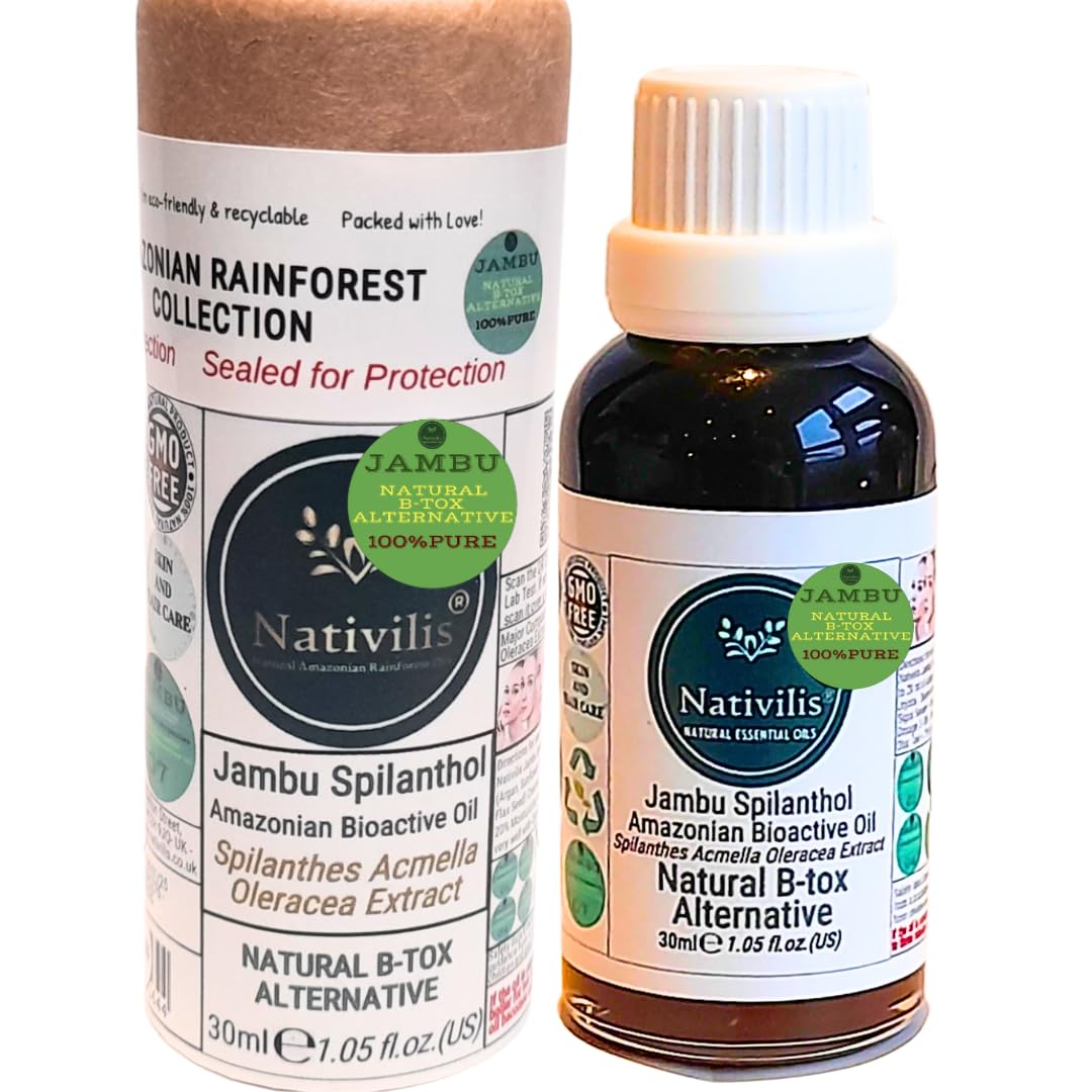 Nativilis Jambu Spilanthol Amazonian Bioactive Oil Spilanthes Acmella Oleracea Extract 100% Natural Pure B-tox Alternative - Relax facial muscles skin firmness antioxidant Copaiba - 30 ml