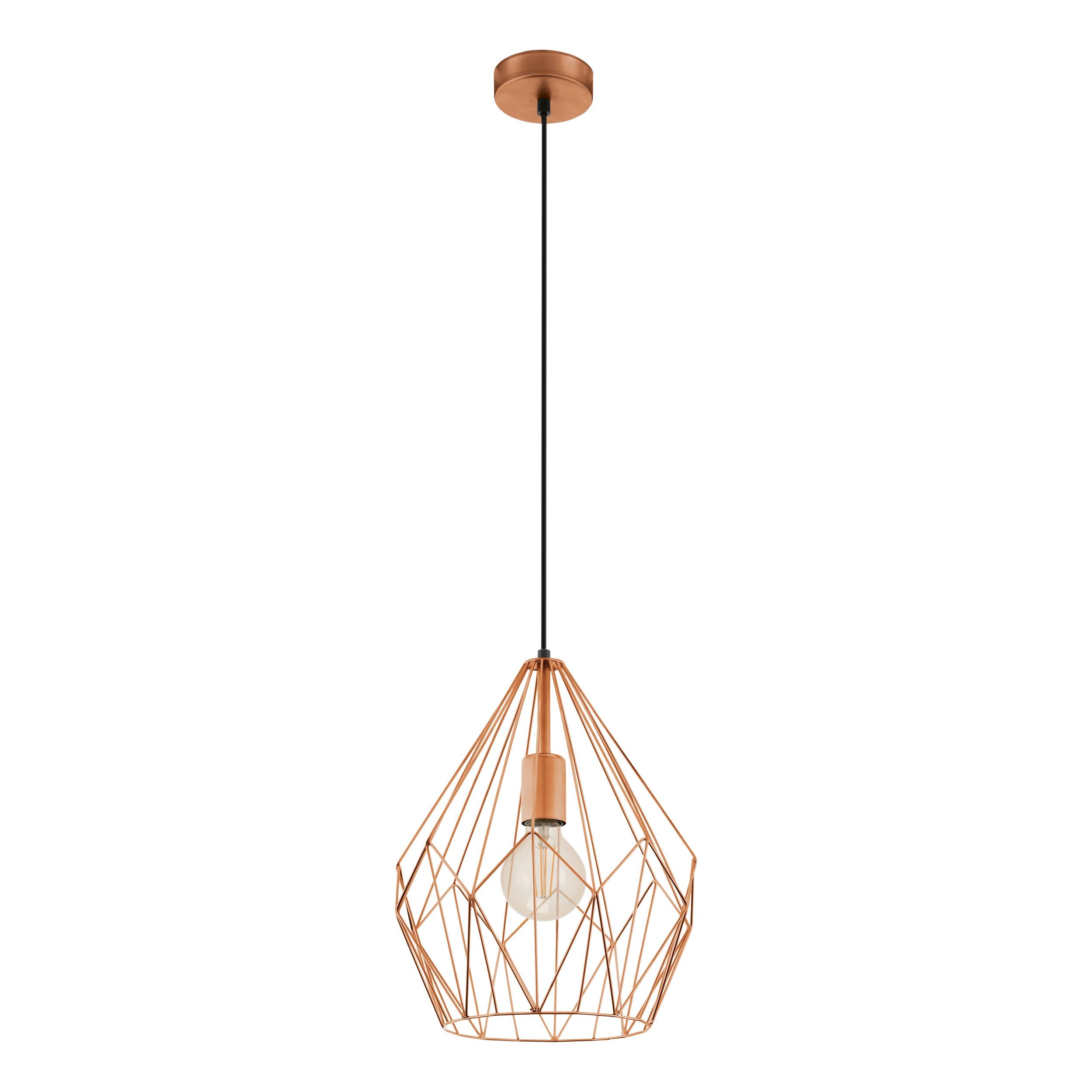 Eglo Carlton Vintage Pendant Lamp, Copper-Coloured Steel Retro Hanging Light, E27 Socket