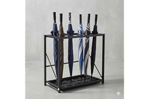 GL GLOBAL LIFE Folding Umbrella Storage Stand Rack Holder Organizer Free Standing Industrial Umbrella Rack for Entryway Home Commercial Office Hotel Entry Hallway Patio Décor with Removable Drip Tray