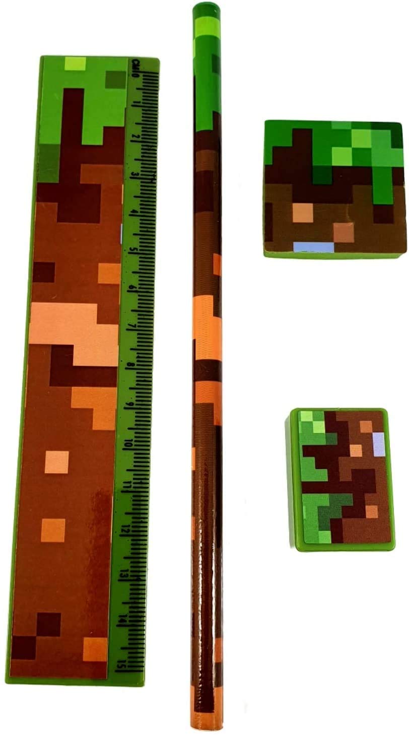 2 x Army Camouflage Pixel Design 4 Piece Stationery Set Pencil Ruler Eraser Sharpener