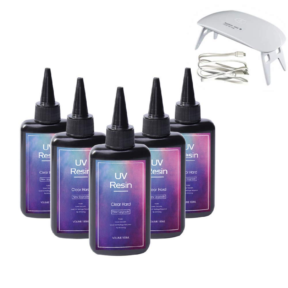 Upgraded 500ml UV Resin Transparent Ultraviolet Solar Quick 1min Curing Epoxy Resin Glue for Resin Molds Jewelry Making DIY Crafts Pendants Earrings Bracelets, with 6W Portable Mini UV Lamp