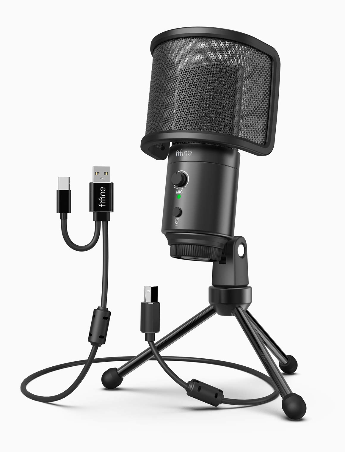 FIFINE Desktop USB Microphone with Pop Filter Computer Mic with Gain Control and Mute Button for Window/Mac ideal Podcast Mic for YouTube, Recording, Live Stream, Zoom, Gaming, Conference-K683A