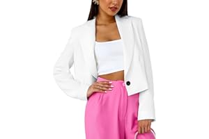 Women's Lapel Neck Long Sleeve Single Button Open Front Elegant Crop Blazer