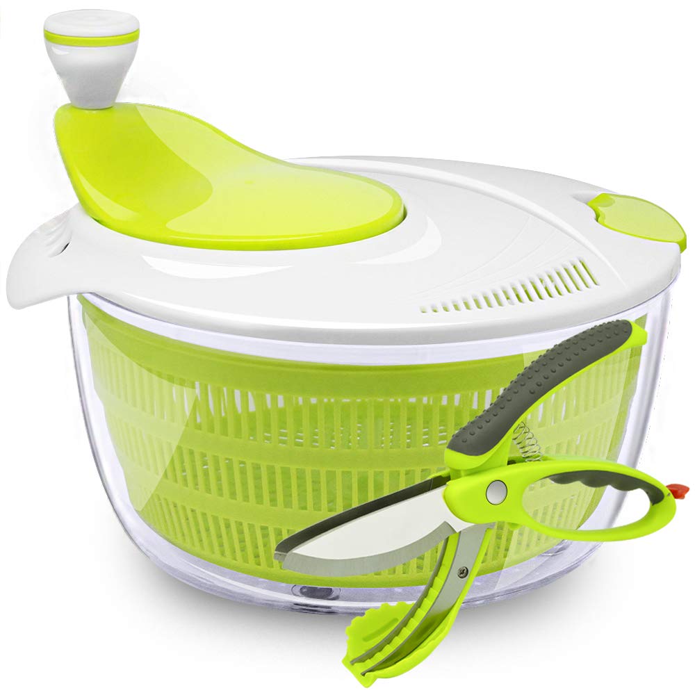 Kasonic Salad Spinner with Vegetable Scissors Large Capacity; BPA Free Certified; Easy Spin