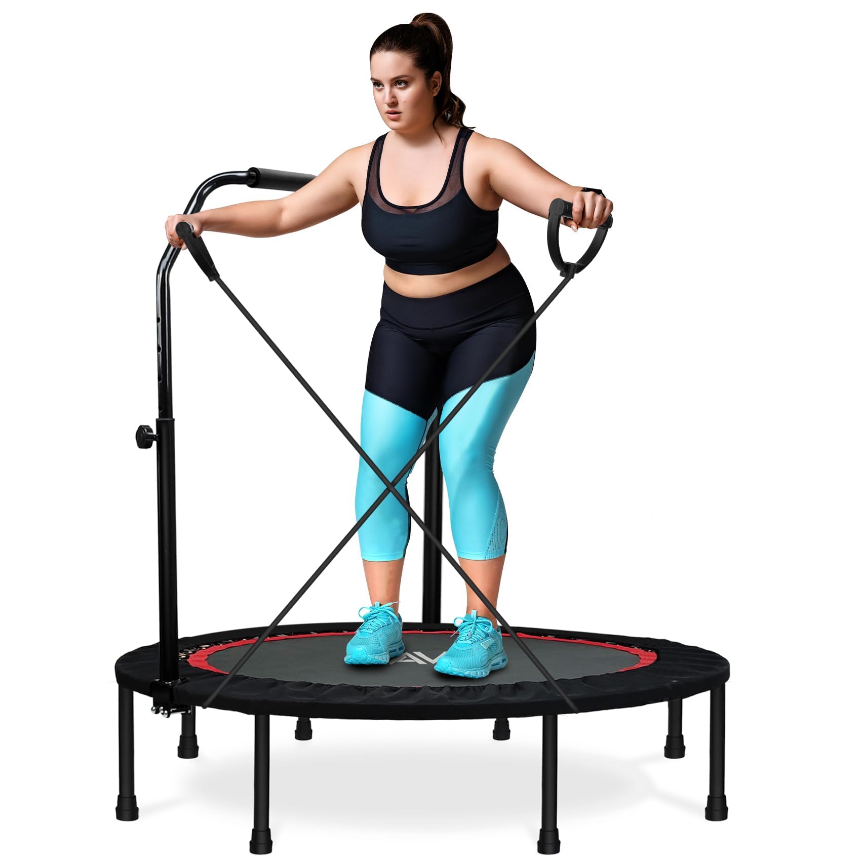 Photo 1 of Foldable Mini Trampoline for Adults & Kids 40/48 inch Rebounder Trampoline with Adjustable Foam Bar for Indoor Workout Fitness