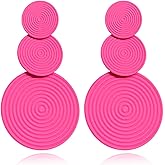 Retro 80s Neon Earrings Round Disc Dangle Drop Earrings for Women Lightweight Bohemia Statement Geometric Round Earring Fashion Accessories 80s Jewelry Costume Party