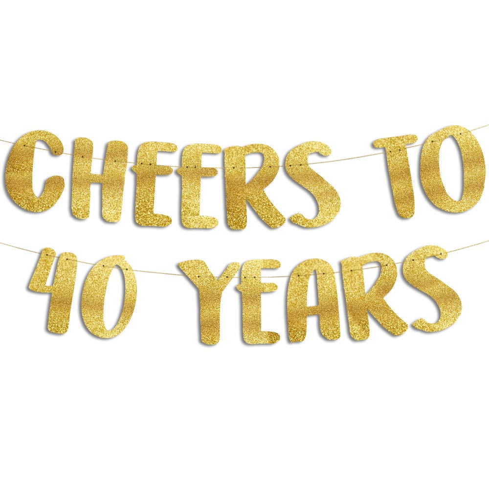 Pre-Strung Cheers to 40 Years Gold Glitter Banner - 40th Birthday and Anniversary Decorations for Men and Women - Party Supplies, Bunting Gifts and Wall Decorations