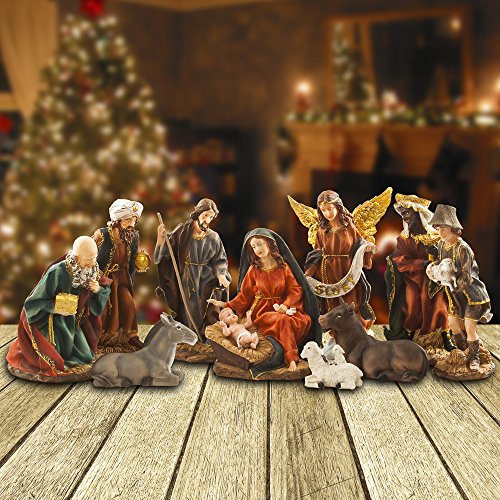 BRUBAKER Nativity Set - 14 Inches - 11 Figurines - Christmas Decoration - Nativity Scene