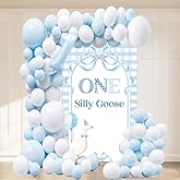 MEHOFOND 119pcs One Silly Goose 1st Birthday Party Decorations, One Funny Goose Balloon Garland Arch kit, Blue and White Gingham Style 1st Birthday Party Supplies