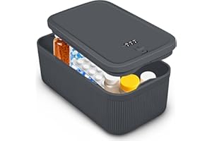SEGGMNTREE Small Lock Box,Lockable Storage Box with Combination Code for Medication Safe, Medicine Lock Box for Pills/First Aid Kits/Food/Snack Phone Jail,Locked Container for Home/Fridge/Office/School(Grey)