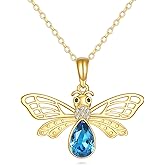 KECHO Bee Necklace 14k Solid Gold Bumblebee Pendant Necklaces Yellow Gold Jewelry Birthday Gifts for Women