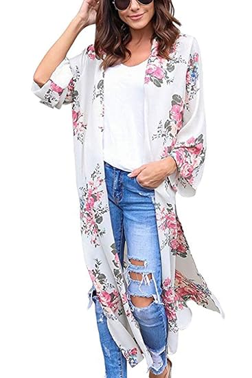 Walant Robe De Plage Femmes Grand Châle Gilets Plage Longue Kimono Bikini Cover Up Tunique En Mousseline De Soie Casual Floral Light Airy Beachwear