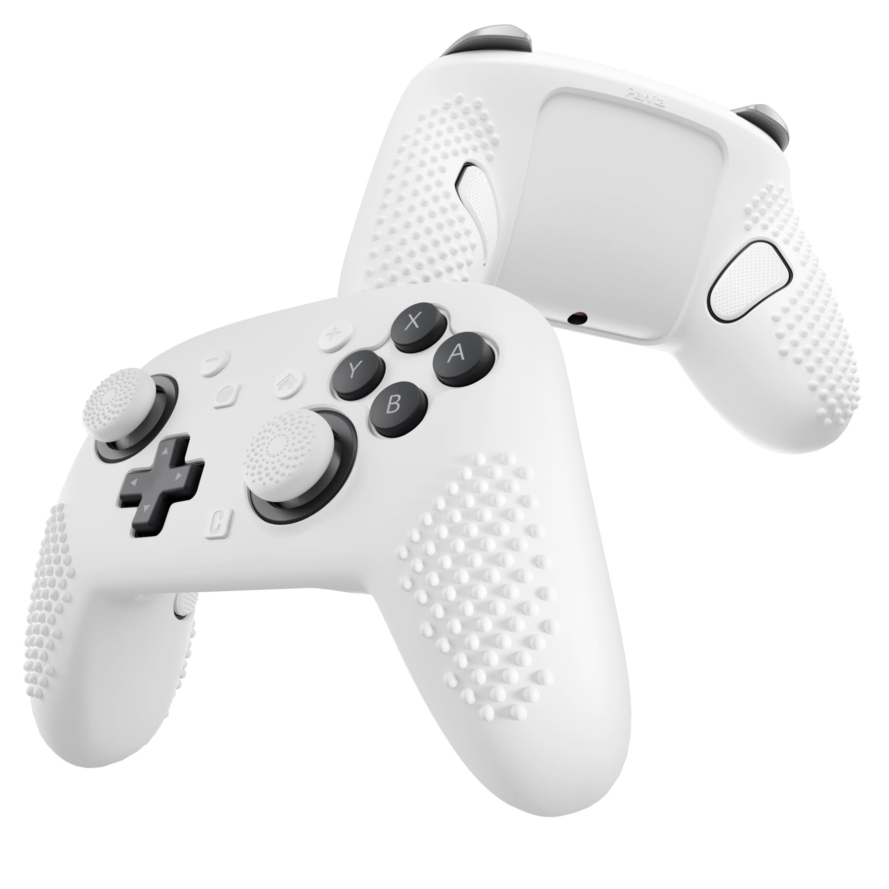 PlayVital Silicone Cover Skin for Nintendo Switch 2 Pro Controller – 3D Studded Edition Anti-Slip Grip Protector Case for Switch 2 Pro with Back Button Cap, Thumb Grips & Sticker - White
