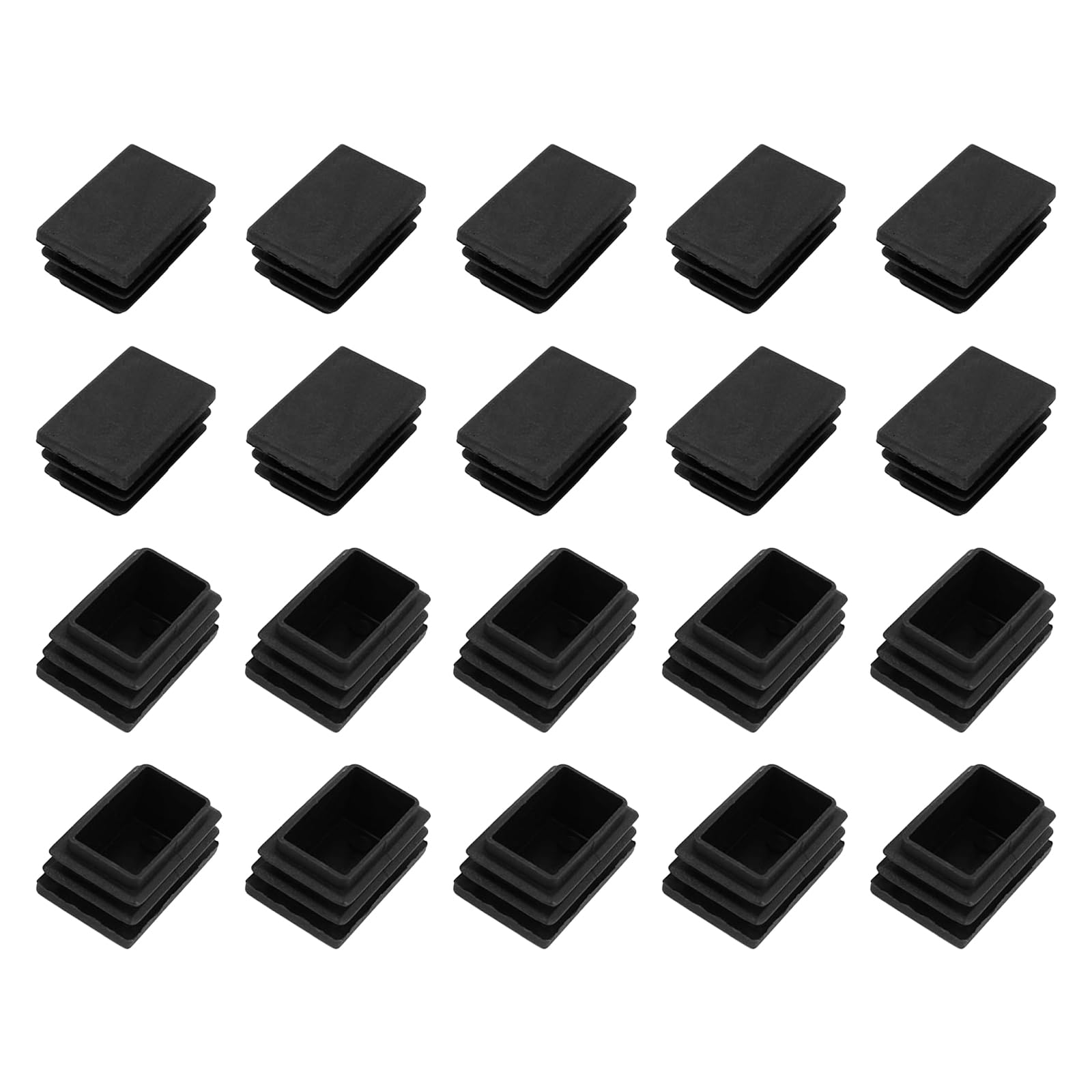 METALLIXITY Rectangle End Caps (30 x 20mm) 24Pcs, Plastic Rectangle Tube Inserts Threaded End Blanking Caps Protector - for Furniture Table Chair Legs, Black