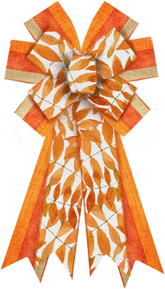 Bows & Ribbons - Large Fall Wreath Bows Thanksgiving Bows Tree Leaves Strips Burlap Bows for Wreaths, Fall Ribbon Bows Tree Topper Bows for Thanksgiving Home Indoor Outdoor Decoration Wreath Ornament Supplies