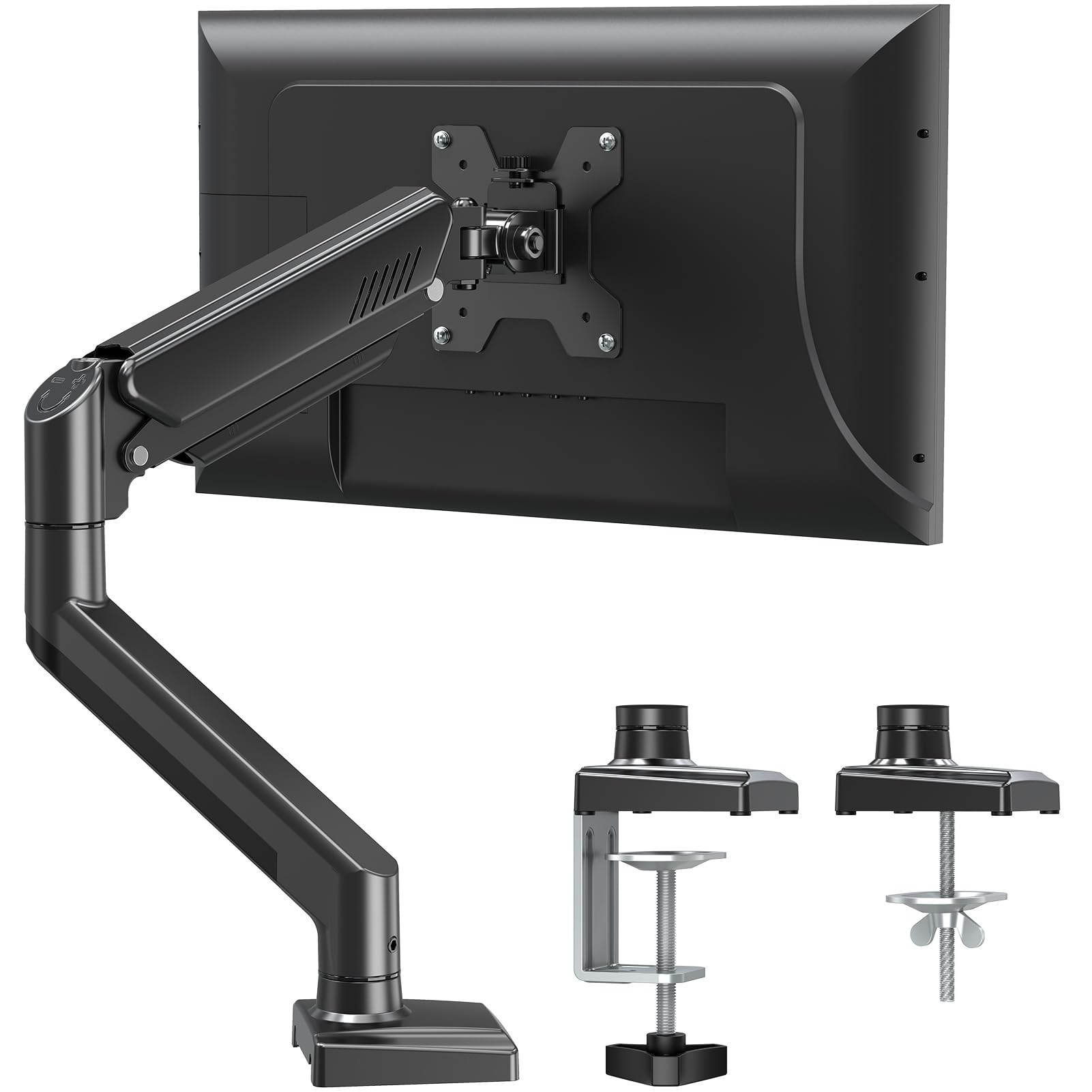 ELIVED Single Monitor Arm for Most 13-32 Inch Monitors with VESA 75x75/100x100mm up to 10KG, 360° Rotation Gas Spring Arm with C-Clamp and Grommet Base, Monitor Stand Mount EV004