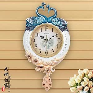 WYCG Reloj de Pared Creativo Grande Pavo Real Reloj de Pared Retro Sala