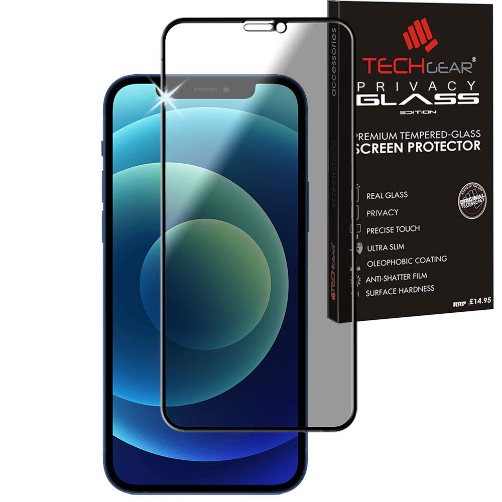 TECHGEAR Anti Spy Screen Protector for iPhone 12, iPhone 12 Pro - PRIVACY Filter 3D GLASS Edition Genuine Tempered Glass Full Screen Protector Guard Cover Compatible with iPhone 12/12 Pro 6.1"