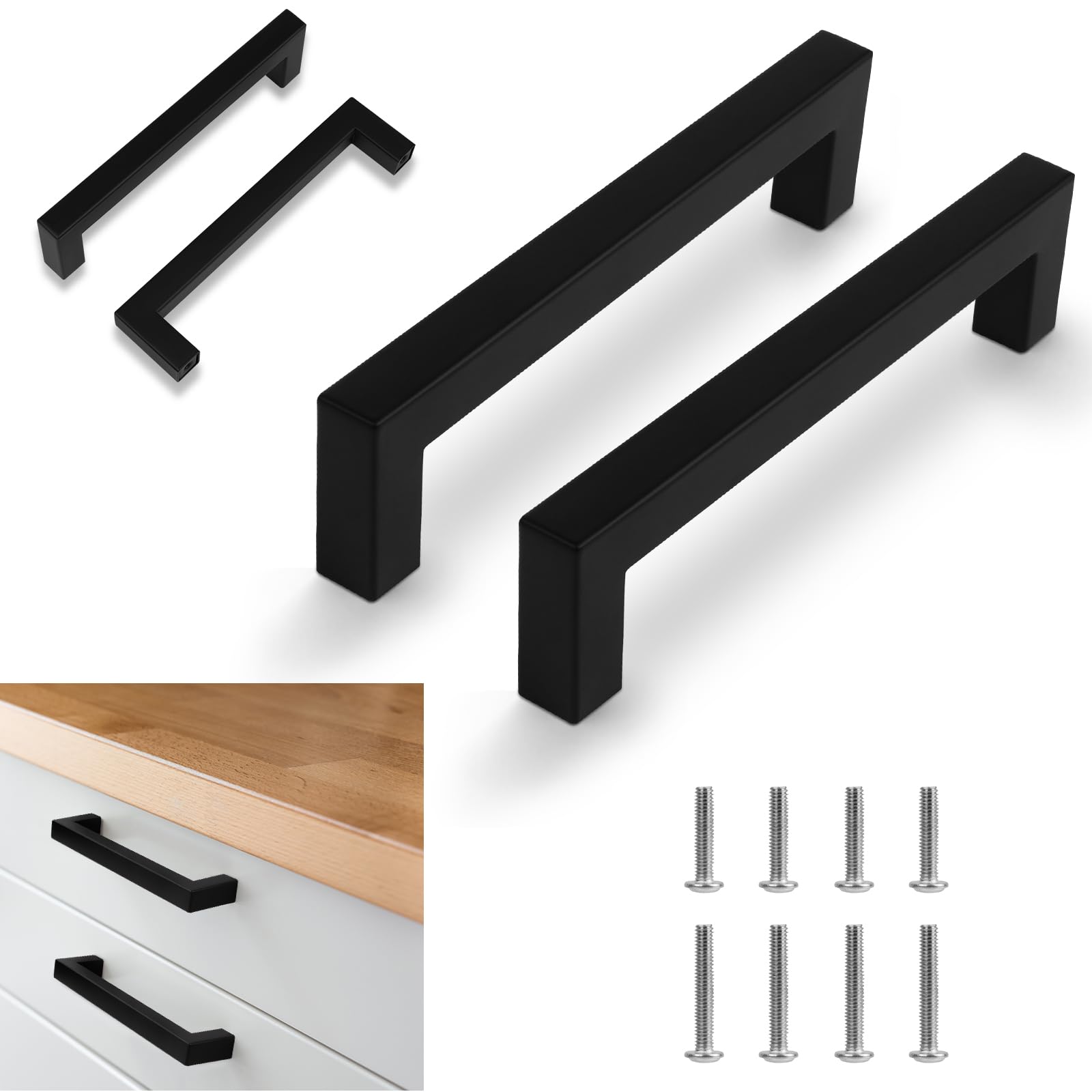 Flintronic 2PCS 160mm Stainless Steel Cabinet Handles - Square Bar Pull for Wardrobe, Drawer, Kitchen