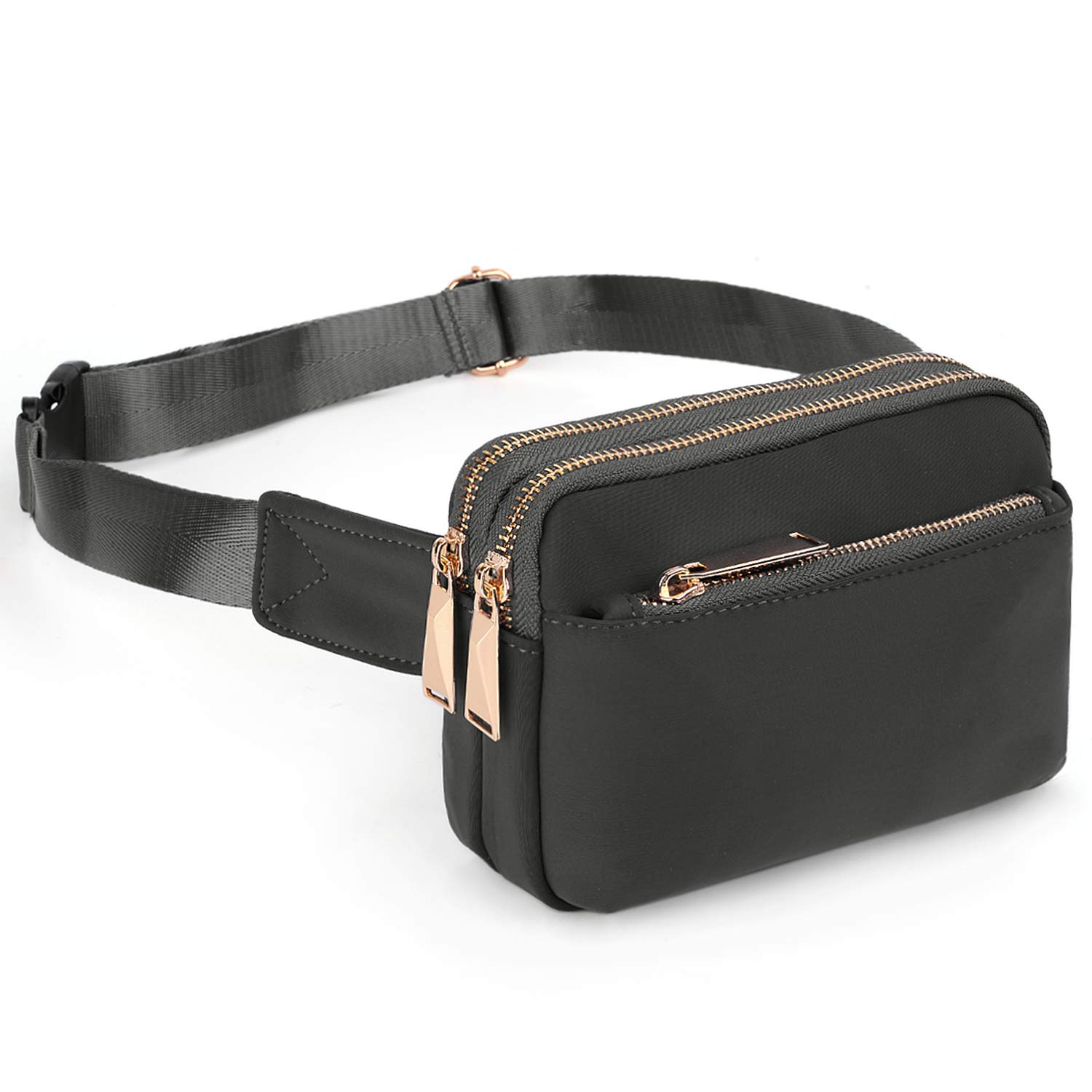 Bumbags for Ladies Sports Travel Fanny Pack Women Men Fashion Waist Packs Mother Mum Fits Mobile Phone Golden Zippers Waterproof Nylon by UTO Grey