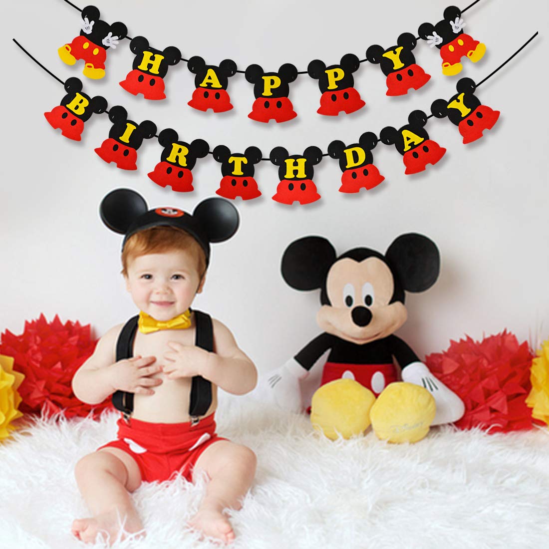 Ameublement Et Decoration Pompons Napravi Rs Joymemo Decorations Danniversaire Mickey Mouse Boules En Nid Dabeille De Papier Mickey Rouge Noir Banniere Joyeux Anniversaire Cake Topper Pour Fete