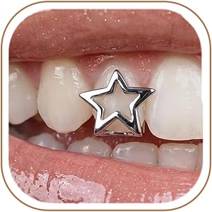 Longita Star Silver Grills for Your Teeth Grillz for Women Teeth Men Silver Tooth Cap Grillz for Women Mouth Grills Tooth Jew