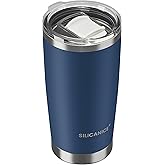 SILICANICE Coffee Tumbler 20 oz, Double Wall Stainless Steel Travel Coffee Mug with Removable Slider Lid, BPA Free, Car Cup Holder Compatible - Gym/Office/Travel/Home - Navy Blue