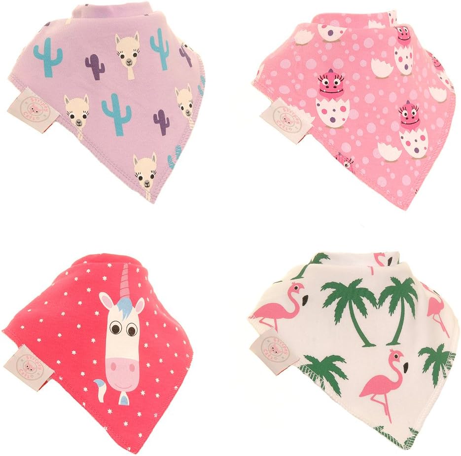 Ziggle Baby Bandana Dribble Bibs, Super Absorbent, Fits Newborn to Toddler, Award Winning, 4 Pack (Lovable Characters by Stripey Cats Design)