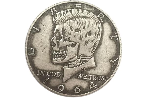 1964 President Kennedy Tooth Punk Skull Retro Art Coin Hobo Dollar Coin Replica for Display Decoration and Artistic Reference