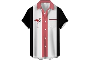 Gwnnb Bowling Shirts for Men Print Short Sleeve Regular Hawaiian Fit Casual Button Down Beach Shirts