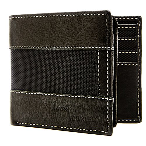 Genuine leather mens slim bifold wallet 8 card slot rfi…