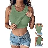 CHICME Women Built-in Bra Tank Tops Sleeveless Casual Shirts Racerback Ribbed Fitted Tank Tops