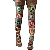 Honganda Women's Cable Knit Thigh Socks Ethnic Floral Crochet Knit Over Knee High Stockings Tube Leg Warmers Boot Socks