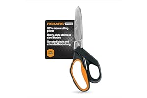 Fiskars Pro PowerArc Shop Shears, Heavy Duty Stainless Steal Scissor, Industrial Grade Tool for Building and Construction, 10
