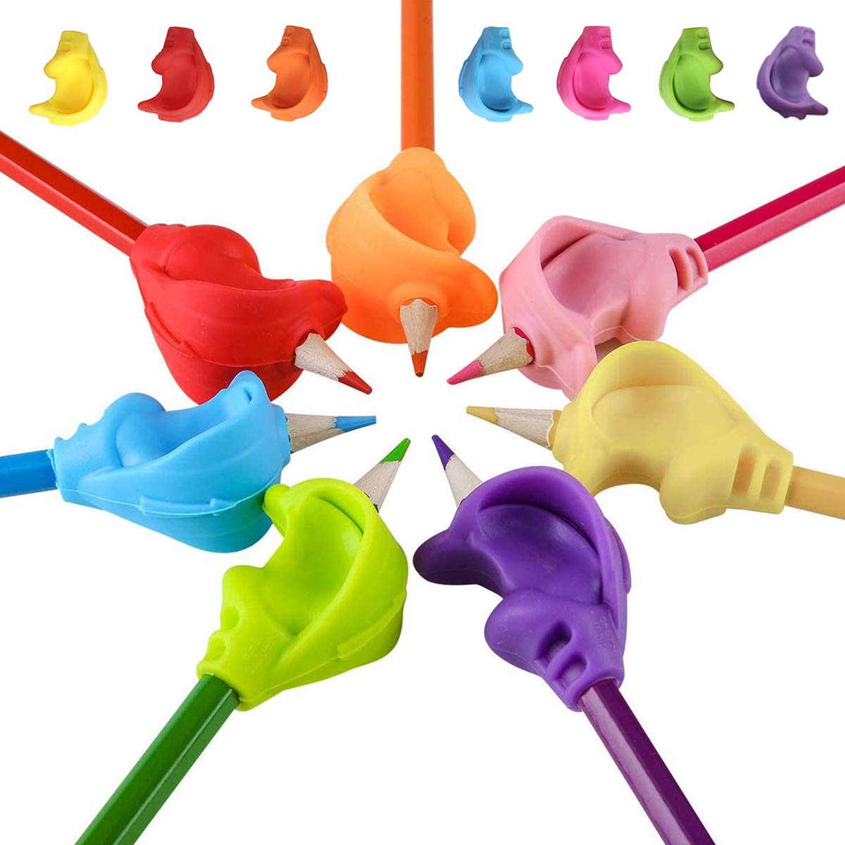 MDCEO Pencil Grips for Children, 7 Pcs Silicone Pen Grippers Ergonomic Writing Aid Grip Posture Correction Tool for Kids Autism Adults Special Needs Righties or Lefties