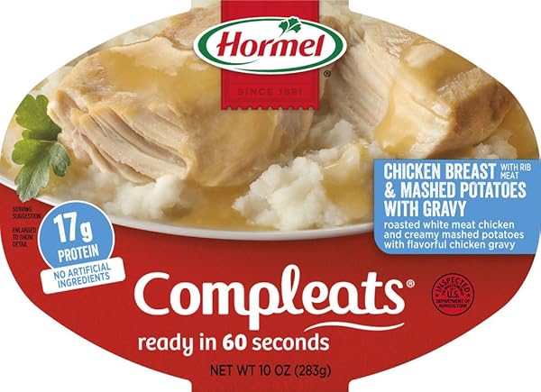 HORMEL COMPLEATS CHICKEN BREAST WITH RIB MEAT AND MASHED POTATOES WITH GRAVY, 10 OUNCE